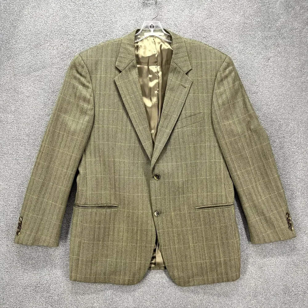 Joseph Abboud Suit Jacket Mens 42R‎ Brown Plaid Wool Two Button Coat Blazer